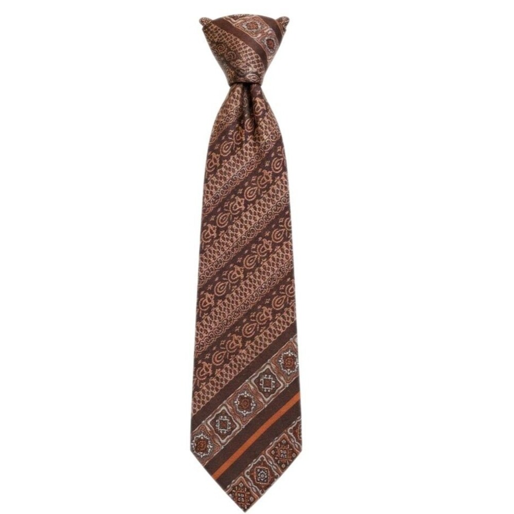 Vintage French Rhodia Men's Necktie Brown Tan 100% Acetate Wide Short Tie
